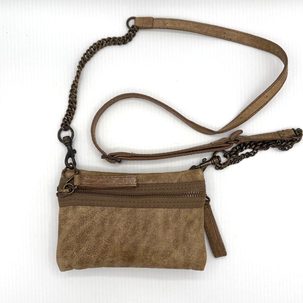 J.Crew Taupe Distressed‎ Faux Leather Crossbody Bag Chain Strap Zip Purse 8x5